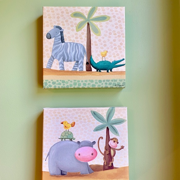 Hobby Lobby Wall Decor Baby Animal Nursery Canvas Art Tan Grey Green